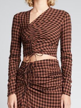 NWOT A.L.C. Oryn Asymmetric Ruched Check Crop Top Blouse-Size 2 Sold Out Style